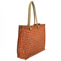 15-  ORANGE & TAN GREEK KEY JUTE BAG